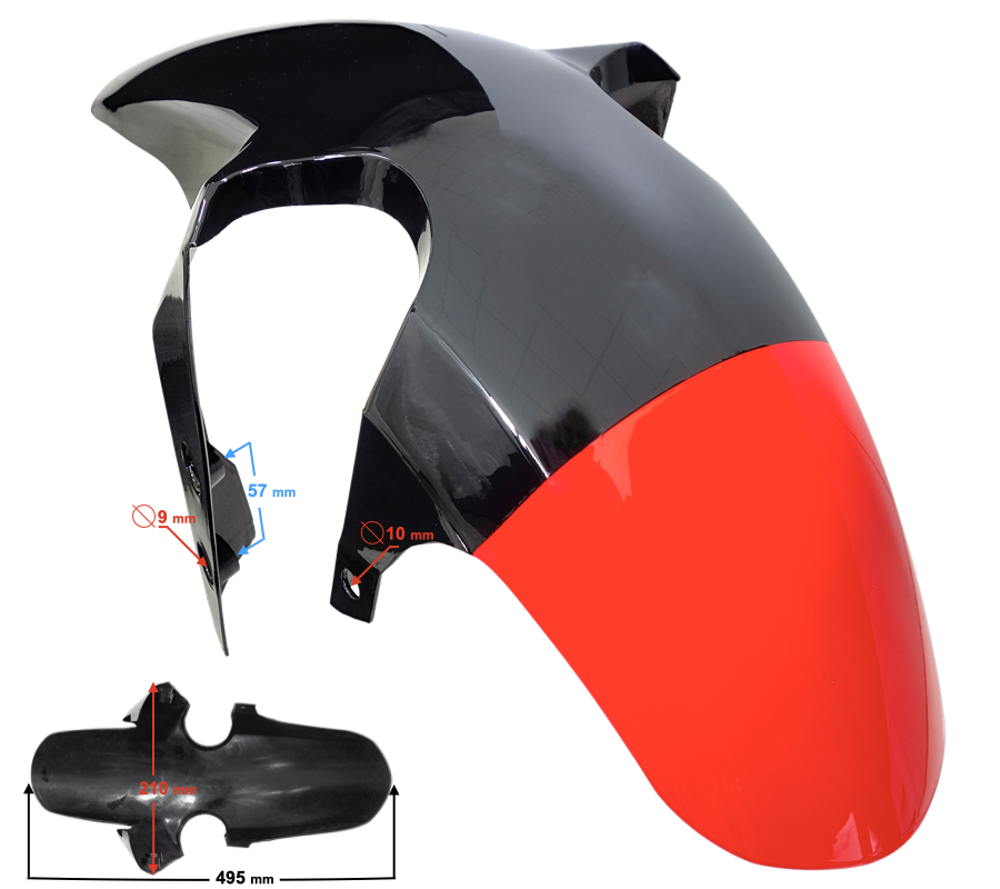 Voorspatbord, zwart en rood GT 125cc